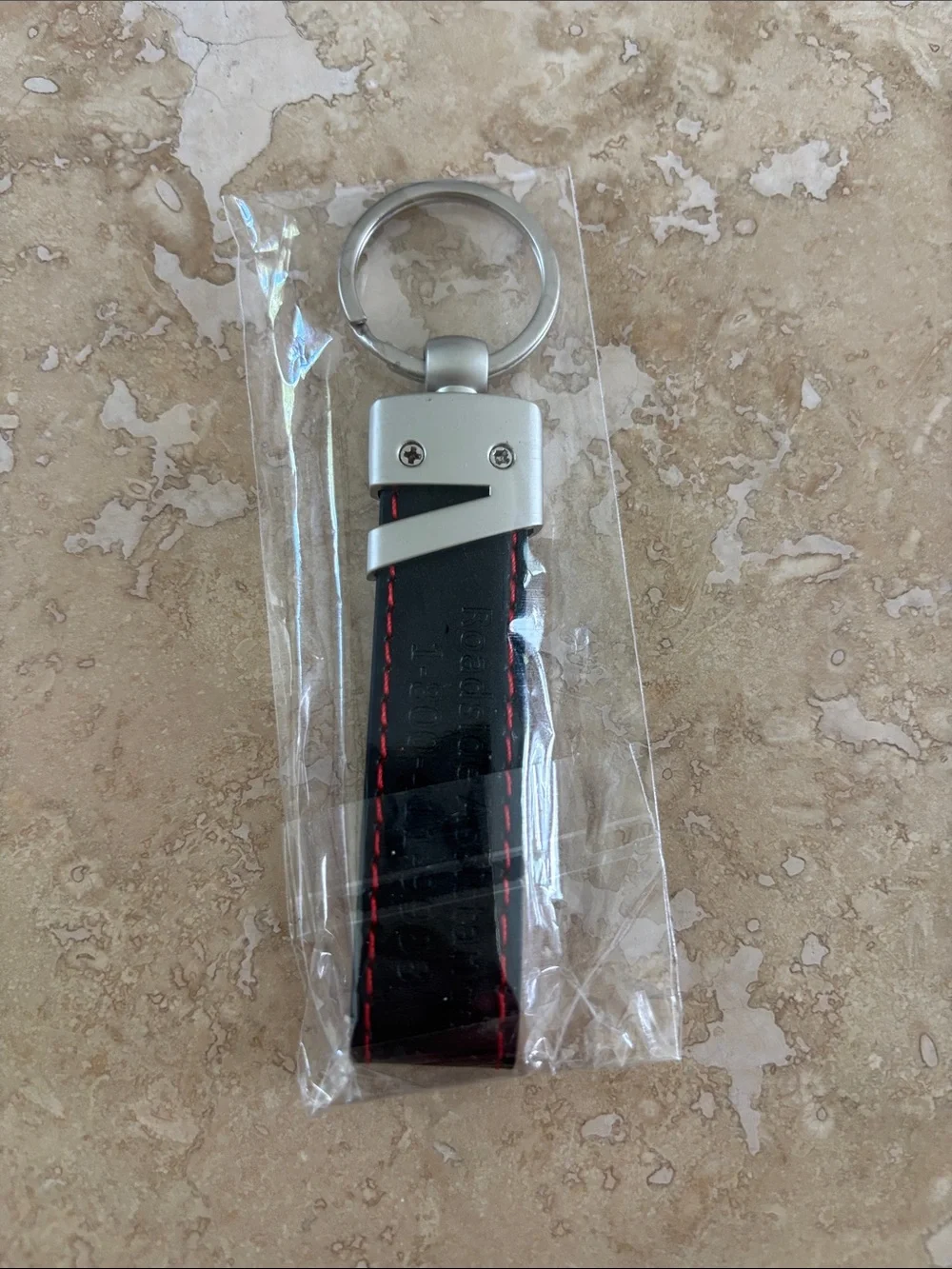 Audi Black Leather Keyring with Red Stitching NWT